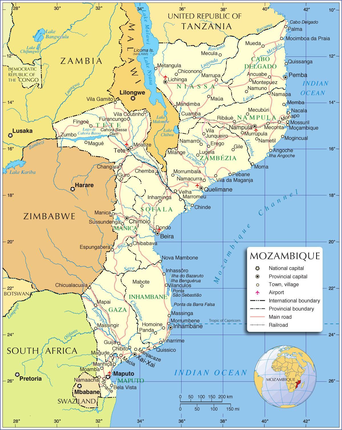 Mozambik folyók térkép