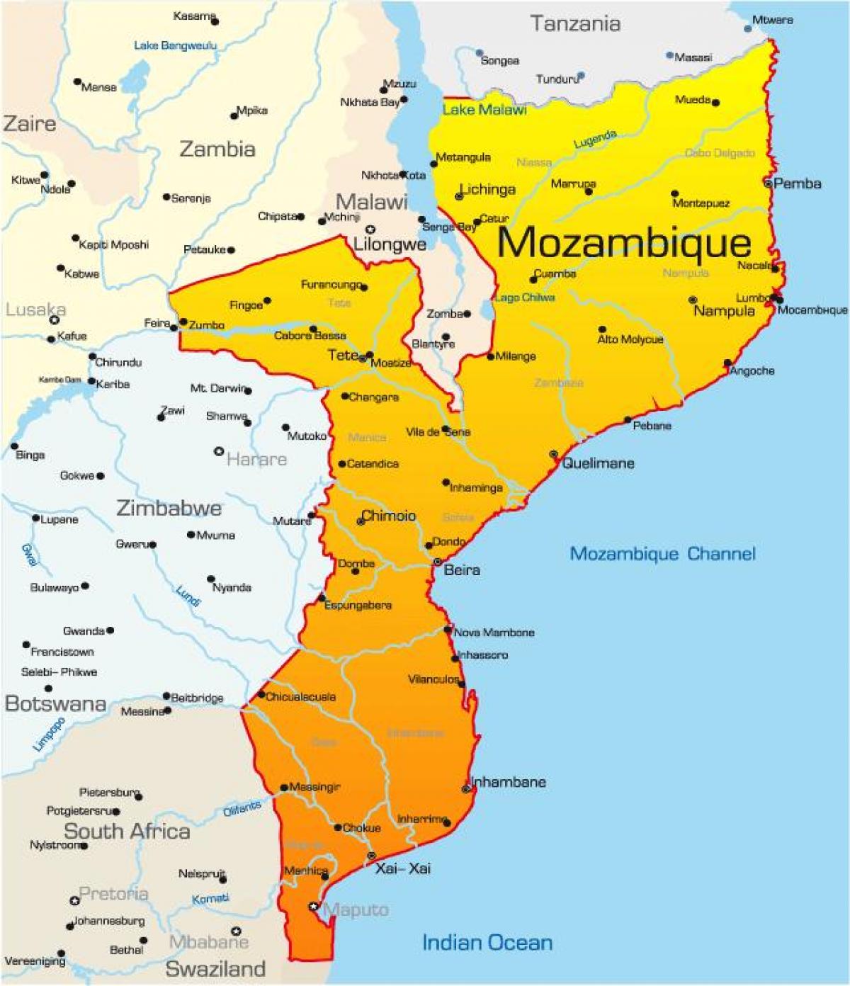 térkép Mozambik térkép távolságok