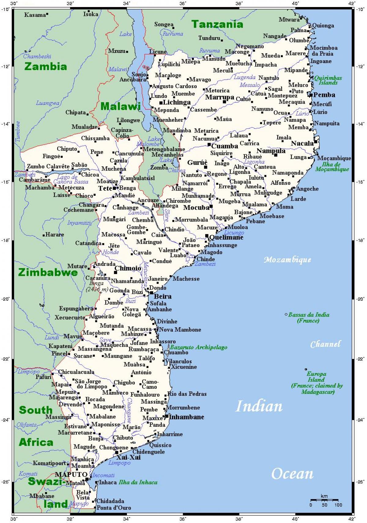 térkép Mozambik városok