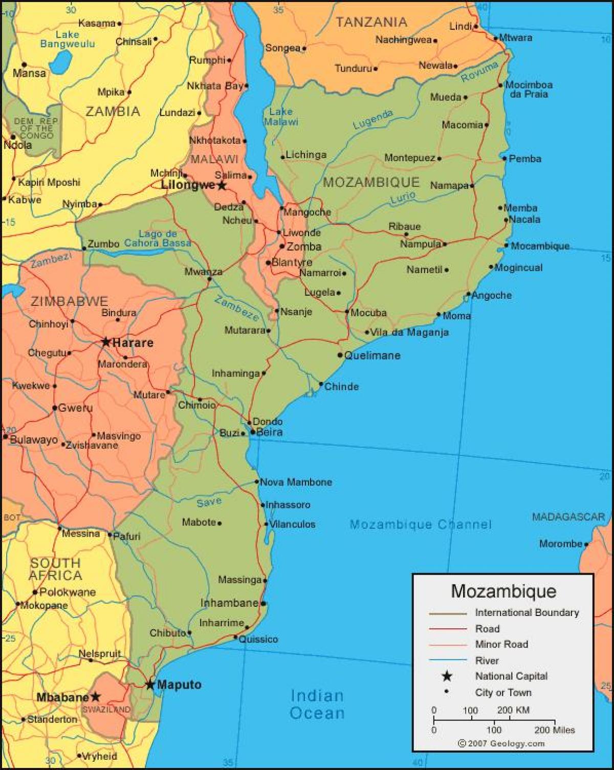 térkép Mozambik tengerpart